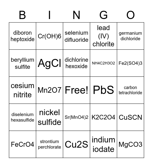 Chemistry Bingo! Bingo Card