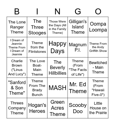 TV Show Theme Songs Bingo Card