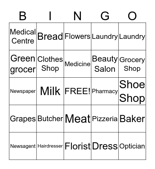 At the Shops Bingo Card