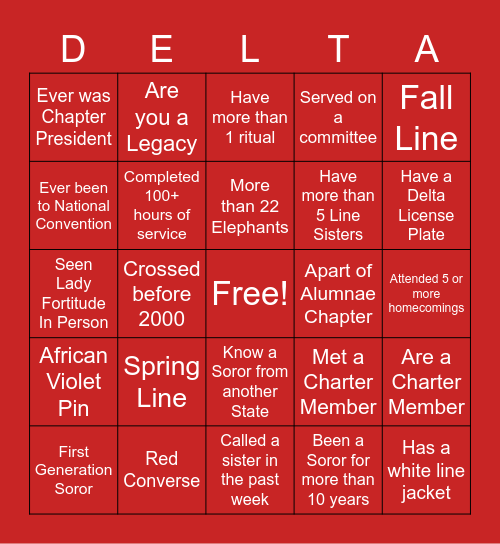 Kappa Psi BINGO Card