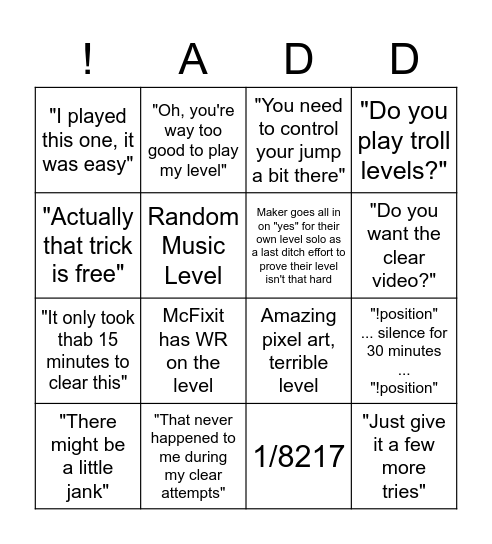 TheHomieStan Viewer Levels Bingo Card