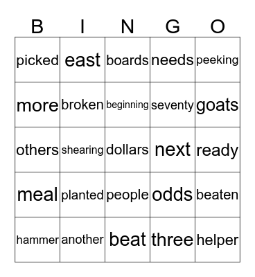 LESSON    33 Bingo Card