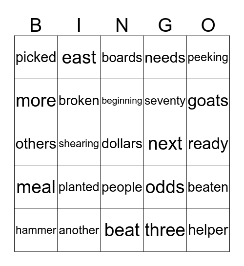 LESSON    33 Bingo Card