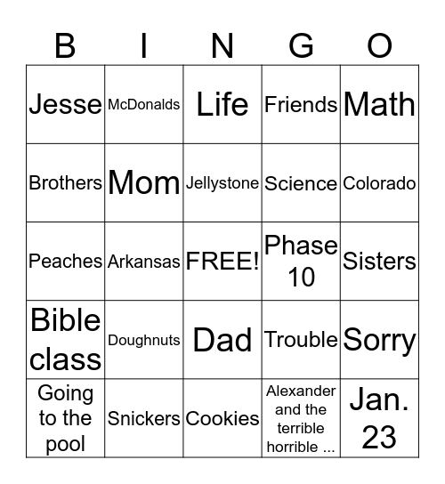 Rachel loves... Bingo Card