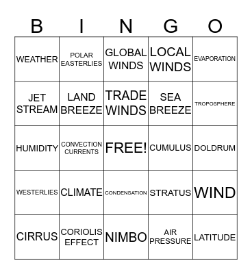 Weather Bingo Card