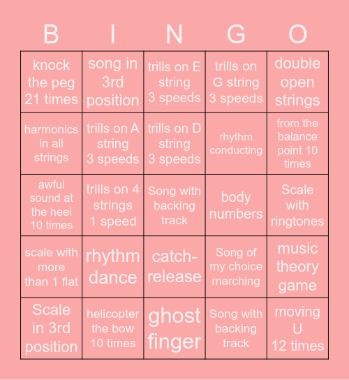 7th grade challenge Bingo Card