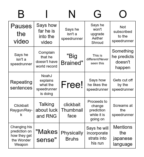 NoahJ456 Bingo Card