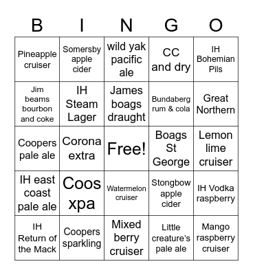 Seafarers Uni Bar Drinks Bingo Card
