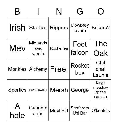 Launceston Things Bingo Card