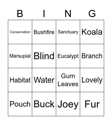 Koala Bingo Card