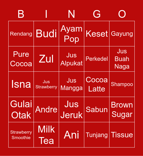 dean Bingo Card