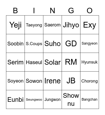 Nama Leader BB & GB Korea Bingo Card