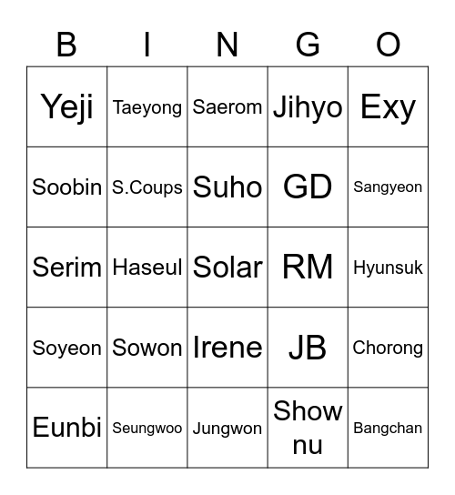 Nama Leader BB & GB Korea Bingo Card