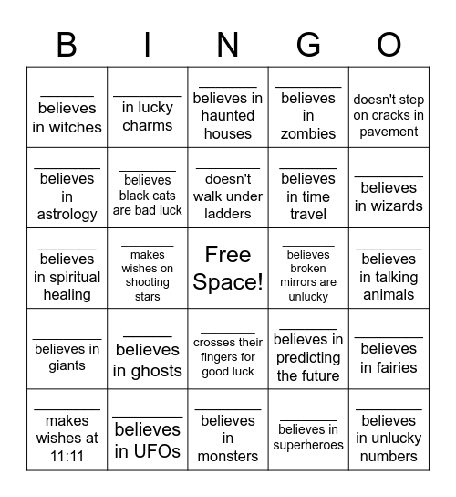 Believes Bingo Card
