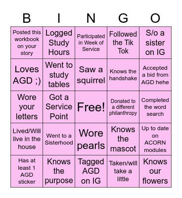 ALPHA GAM BINGO Card