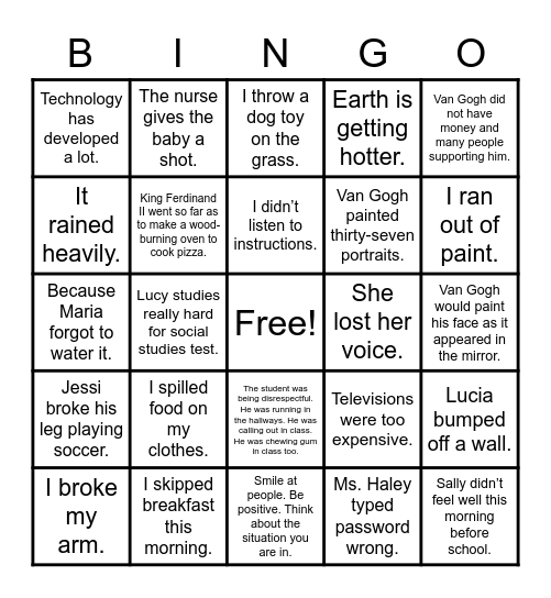 What’s The Cause? BINGO Card