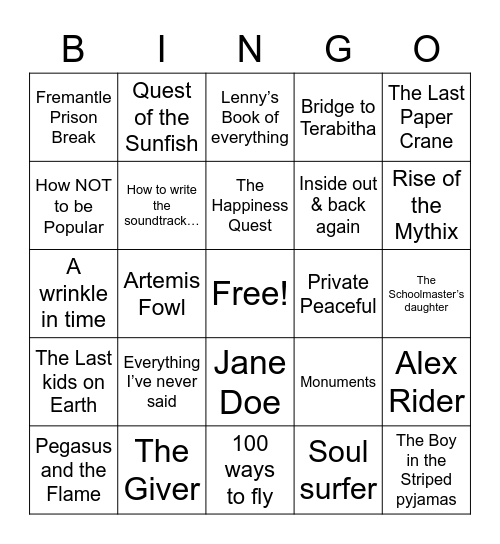 Book Bingo Yr 8 Bingo Card