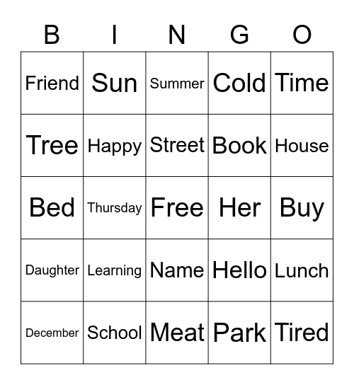 English Bingo! Bingo Card