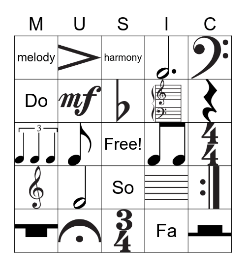 Easy Music for Voice Bingo Card