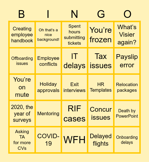PX Personal eXperiences Bingo Card