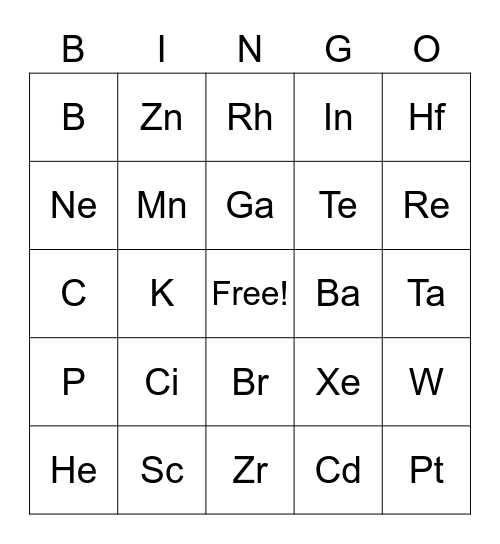 Science Bingo Card