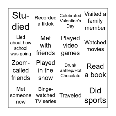 Winter Break Bingo Card