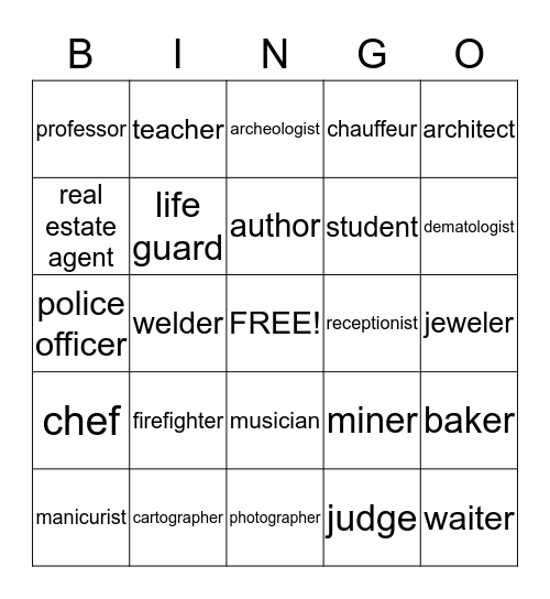 WHAT'S THAT JOB? Bingo Card