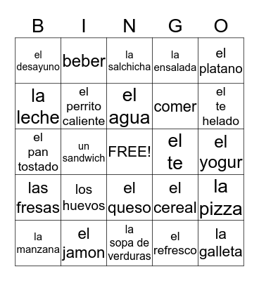 La Comida Bingo Card