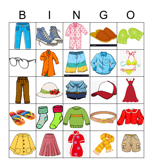 CLOTHES Bingo Card