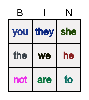 Sight words Bingo Card