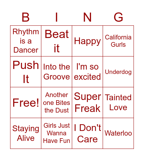 Bebopping Bingo Card