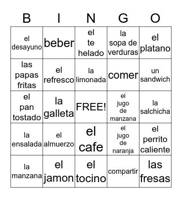 La Comida Bingo Card