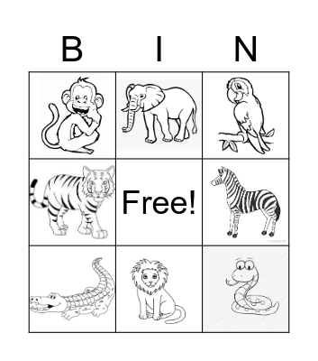 Safari animals Bingo Card
