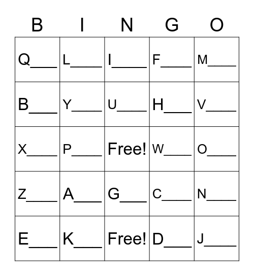 Write A Word Bingo Card