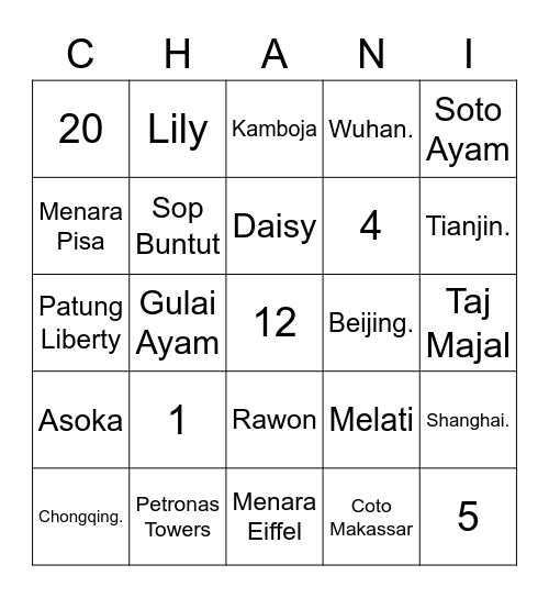 Ini Chani Bingo Card