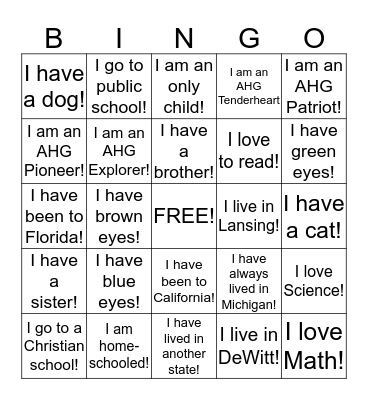 AHG Bingo! Bingo Card