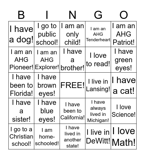 AHG Bingo! Bingo Card