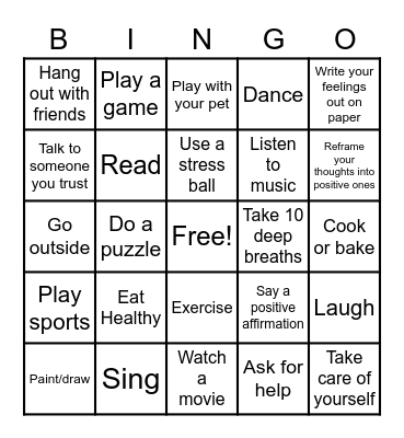 Coping Skills Bingo Card