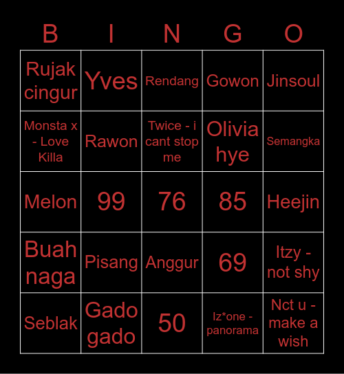 I.M BINGO Card