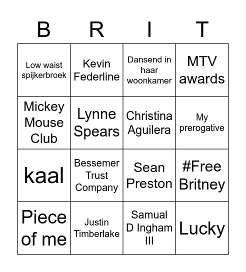 Britney's Bingo Card