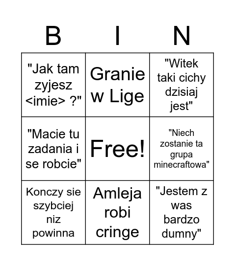 Lekcja z Sobolem Bingo Card