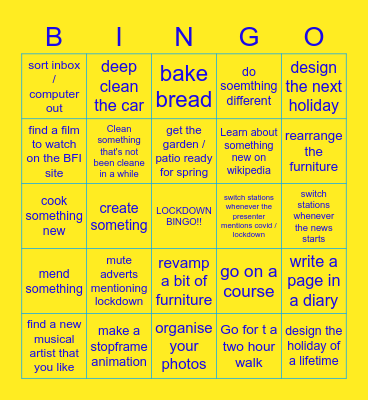 Jonny's Lockdown Bingo!! Bingo Card