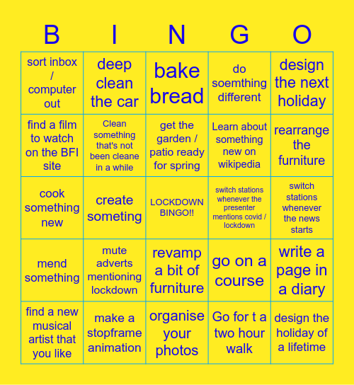 Jonny's Lockdown Bingo!! Bingo Card