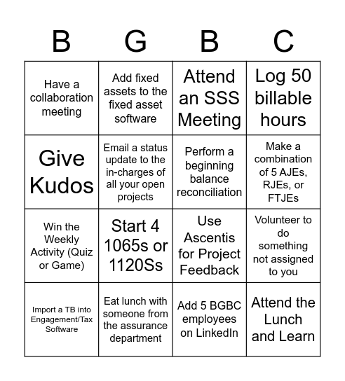 February 15th - February 26th Bingo Card