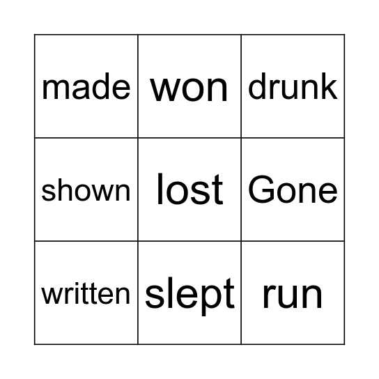 Past participle Bingo Card