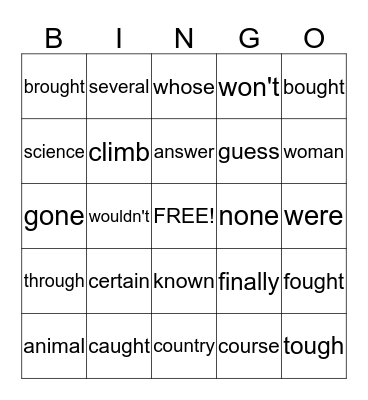 2nd Grade Sight Words Bingo Card