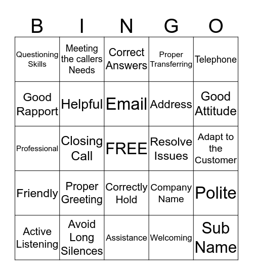 Call Center Quality! Bingo Card