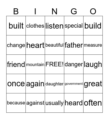 2nd Grade Sight Words Bingo Card