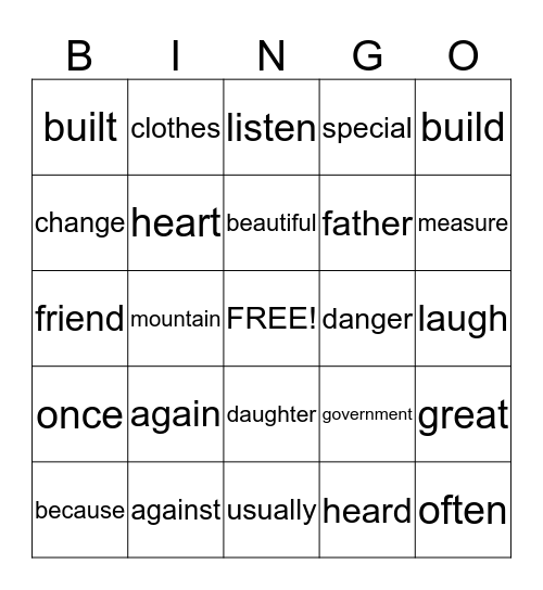 2nd Grade Sight Words Bingo Card