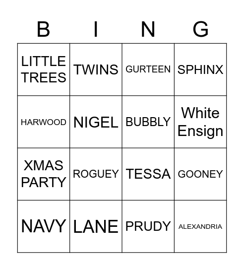 MALLINSON BINGO Card
